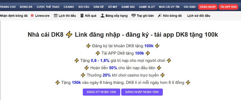 Link vào trang chủ DK8 không bị chặn tại Taiappdk8.com