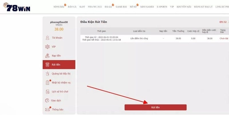 Các bước rút tiền 78win qua tài khoản ngân hàng đơn giản