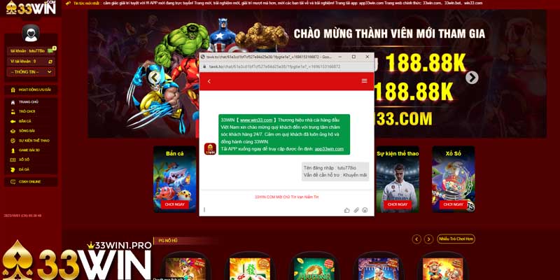 Liên hệ với nhà cái 33Win bằng khung chat