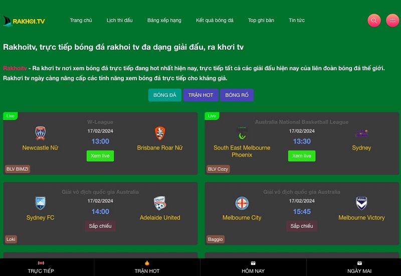Rakhoitv không yêu cầu người dùng trả phí để xem bóng đá