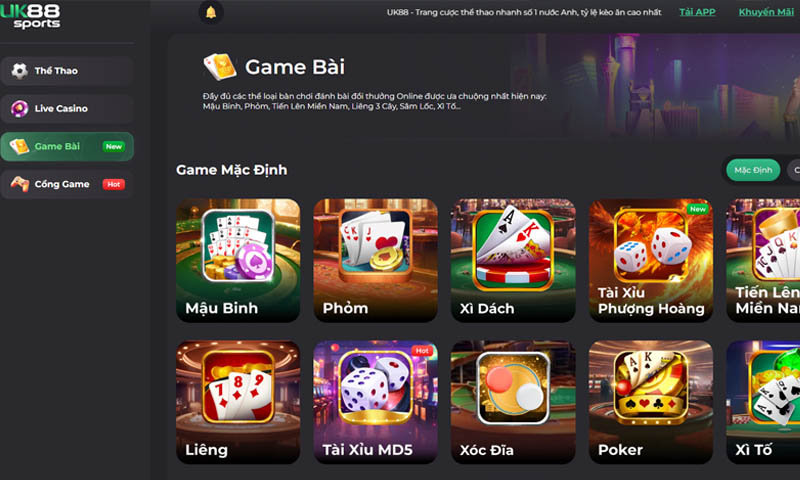 UK88 với số lượng game chơi bài cực lớn