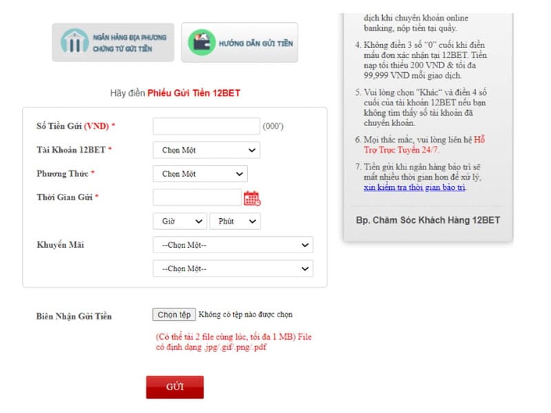 Giao dịch rút tiền tại 12Bet khá đơn giản khi thực hiện